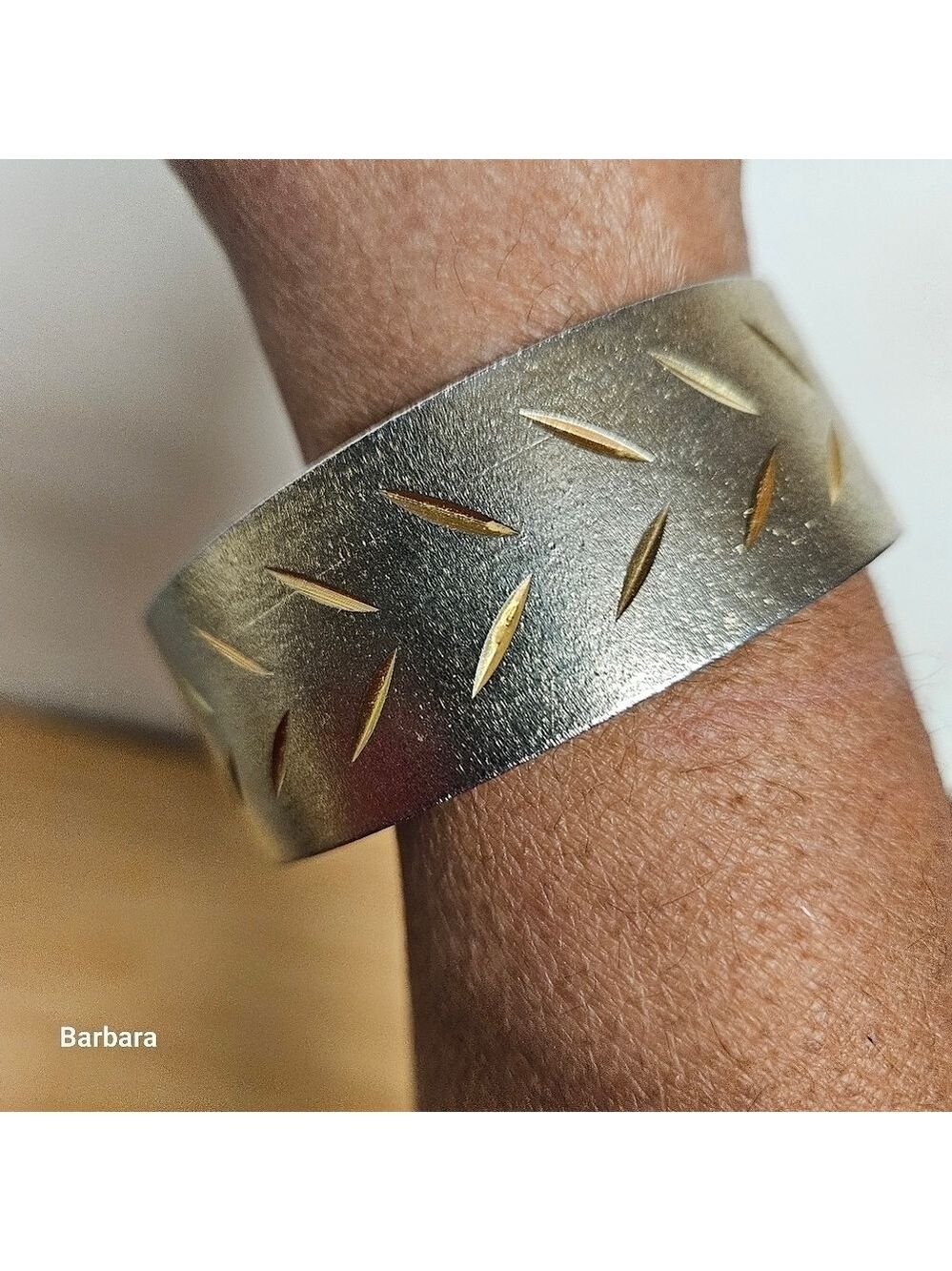 Brushed Gold-tone Metallic Etched Metal Bangle Bracelet